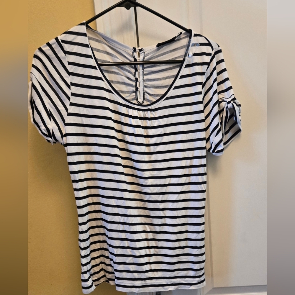 The Limited Womens Black and White Striped Button Down The Back Blouse Size S